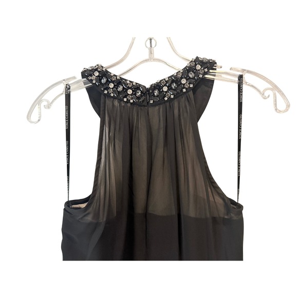 Vince Camuto Embellished Halter Jumpsuit Womens Black Excellent Formal Mesh Neck - Picture 7 of 13